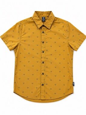 Helly Hansen Men’s Small Mustard Camp Print Short Sleeve Button Up Shirt S